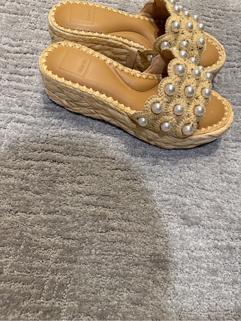 Dolce Vita Natural Raffia Pearl-Embellished Platform Wedge